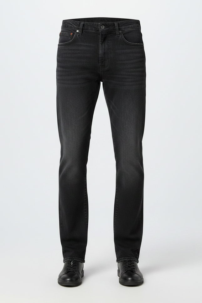 Pantalon Noir Délavé Droit Effiloché Décontracté Homme - Jean - vue 3