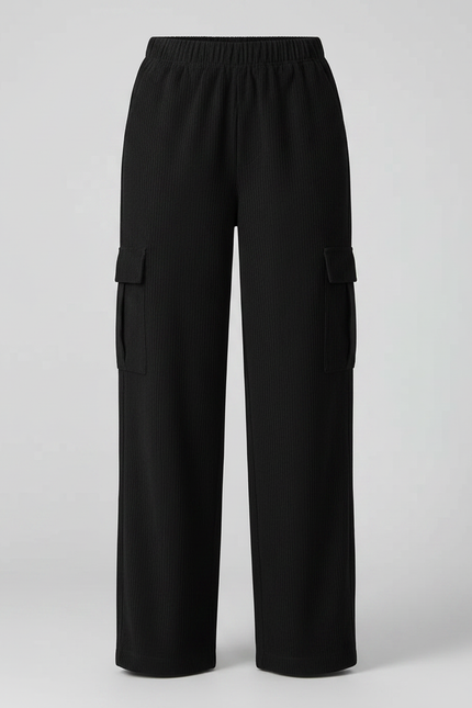Pantalon Noir Côtelé Cargo Ample Femme - Cordé - vue 3