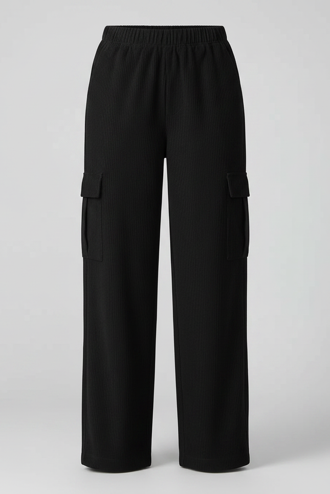 Pantalon Noir Côtelé Cargo Ample Femme - Cordé - vue 3