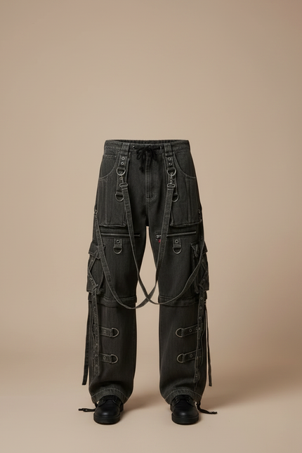 Pantalon Noir Cargo Ample Multi-poches Vintage - Jean - vue 3