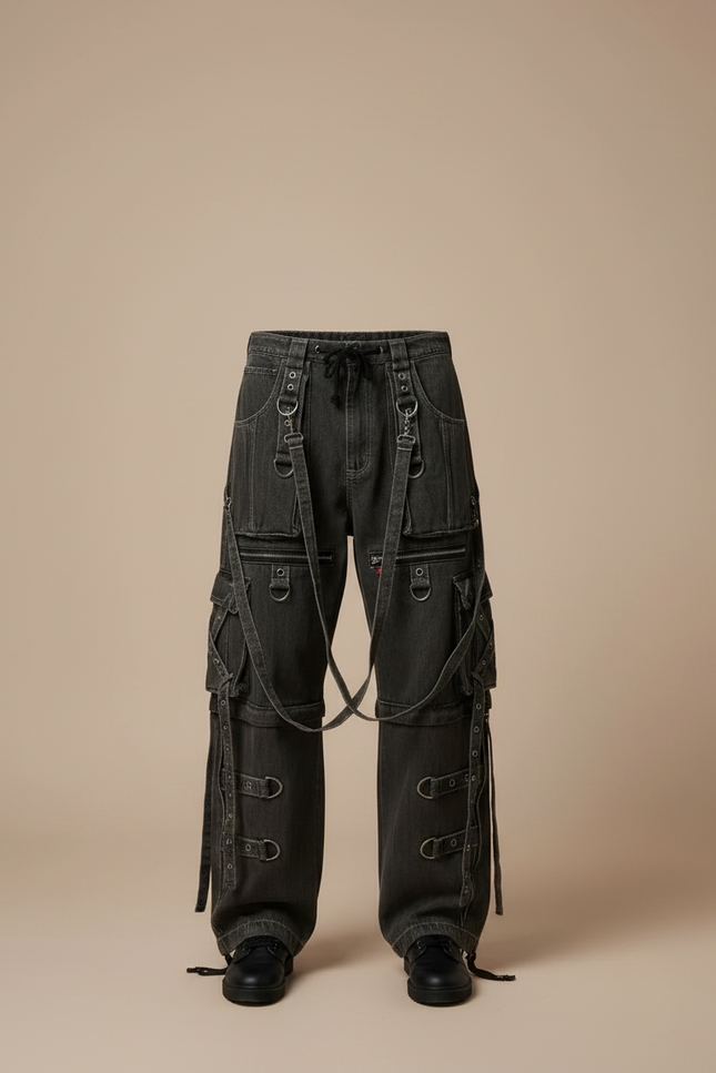 Pantalon Noir Cargo Ample Multi-poches Vintage - Jean - vue 3