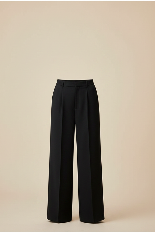 Pantalon Noir Large Taille Haute Fluide Décontracté Femme - Polyester - vue 3