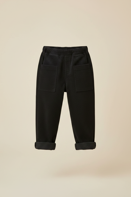 Pantalon Noir Côtelé Ample Épais Garçon Confortable - Cordé - vue 3