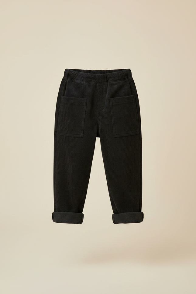 Pantalon Noir Côtelé Ample Épais Garçon Confortable - Cordé - vue 3