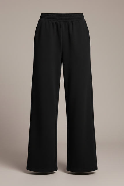Pantalon Noir Ample Confortable Taille Haute Décontracté - Molleton - vue 3