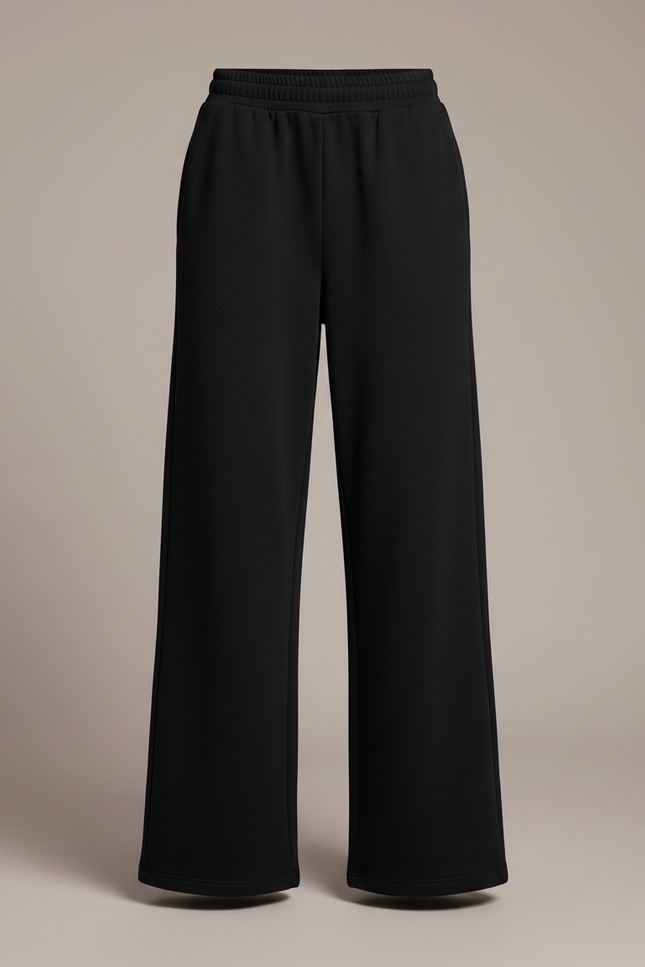 Pantalon Noir Ample Confortable Taille Haute Décontracté - Molleton - vue 3