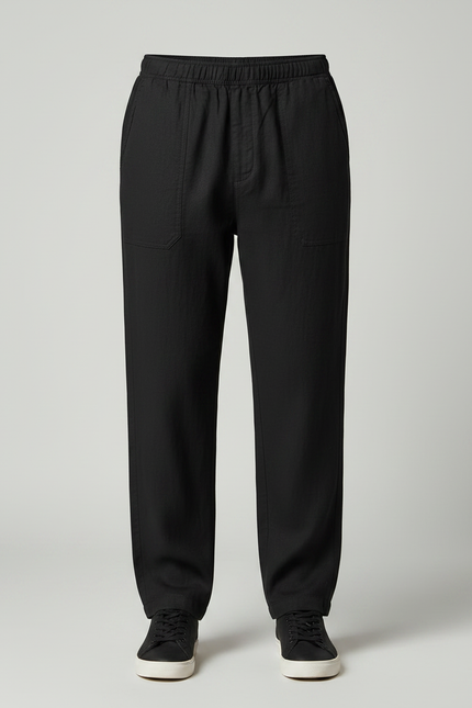 Pantalon Noir Coton Lin Droit Respirant Homme - vue 3