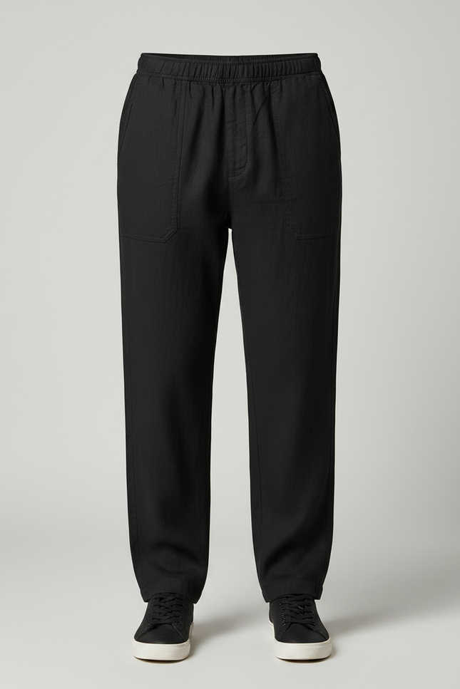 Pantalon Noir Coton Lin Droit Respirant Homme - vue 3