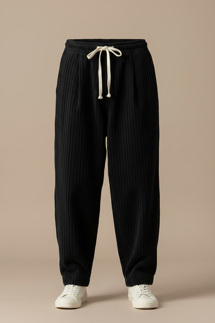 Pantalon Noir Côtelé Ample Décontracté Cordon Homme - Cordé - vue 3
