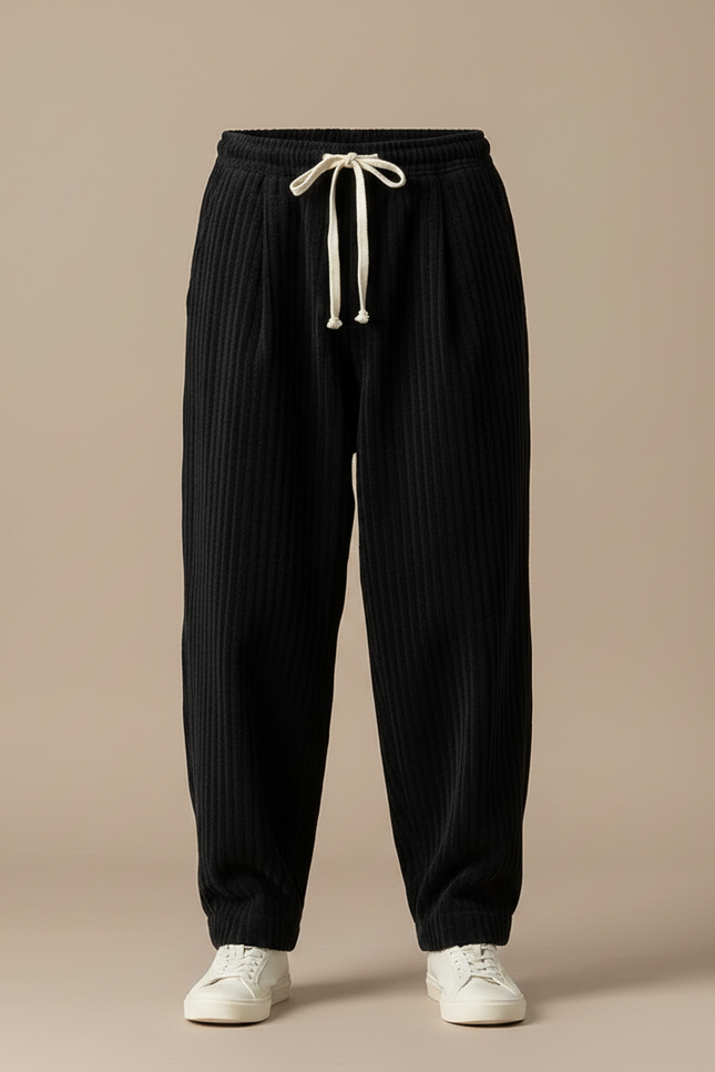 Pantalon Noir Côtelé Ample Décontracté Cordon Homme - Cordé - vue 3