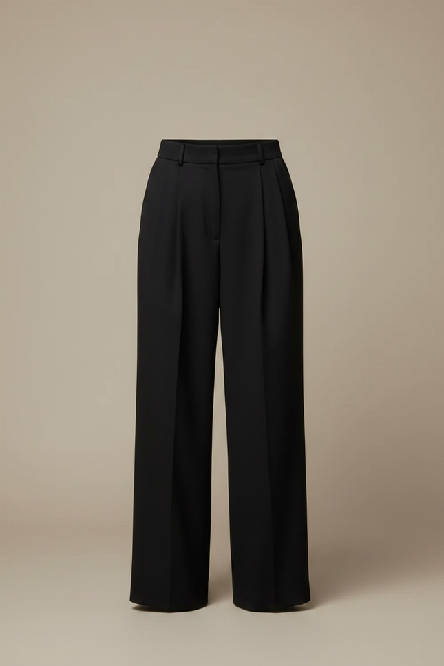 Pantalon Noir Taille Haute Large Fluide Élégant - Viscose - vue 3