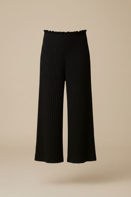 Pantalon Noir Tricoté Côtelé Ample Fille - Maille - vue 3