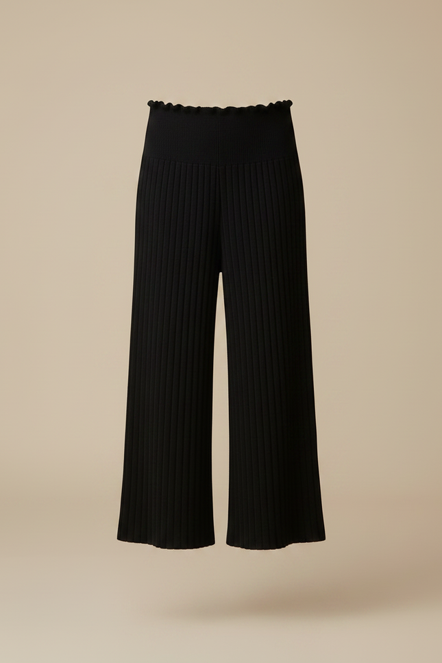 Pantalon Noir Tricoté Côtelé Ample Fille - Maille - vue 3