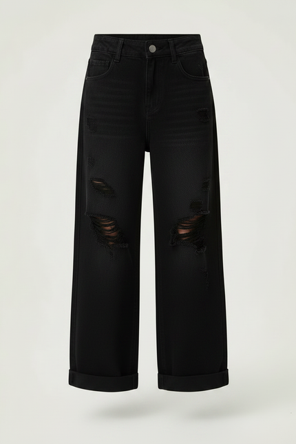 Pantalon Noir Ample Déchiré Denim Fille - Jean - vue 3