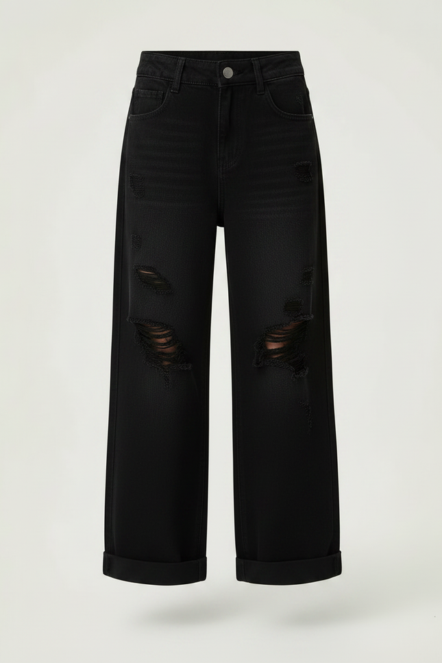 Pantalon Noir Ample Déchiré Denim Fille - Jean - vue 3