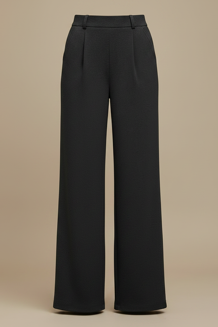 Pantalon Noir Ample Taille Haute Plissé Femme - Polyester - vue 3