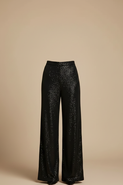 Pantalon Noir Paillettes Large Évasé Femme Élégant - Polyester - vue 3