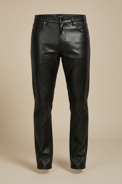 Pantalon Noir Brillant Similicuir Coupe Droite Homme - Simili cuir - vue 3