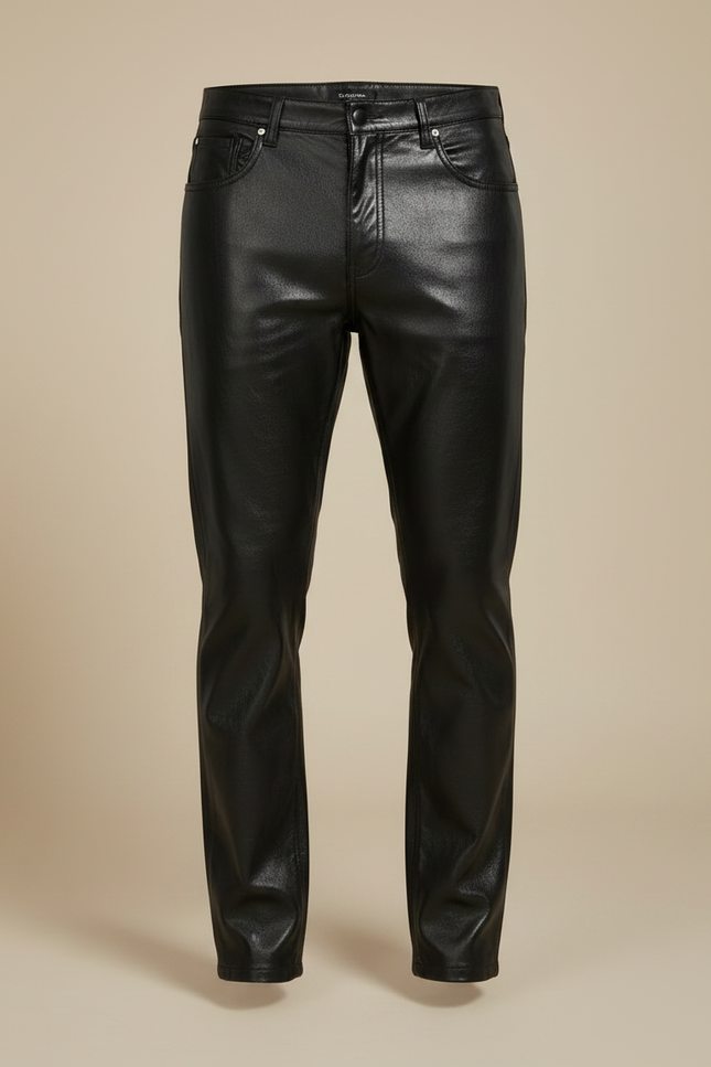 Pantalon Noir Brillant Similicuir Coupe Droite Homme - Simili cuir - vue 3