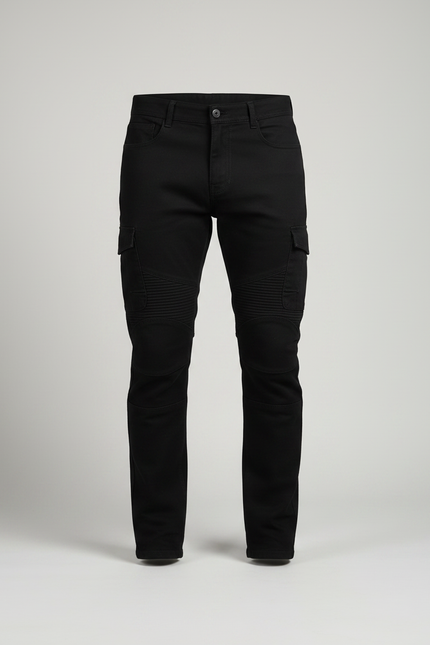 Pantalon Noir Cargo Ajusté Motard Homme Coton - vue 3