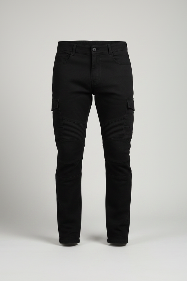 Pantalon Noir Cargo Ajusté Motard Homme Coton - vue 3