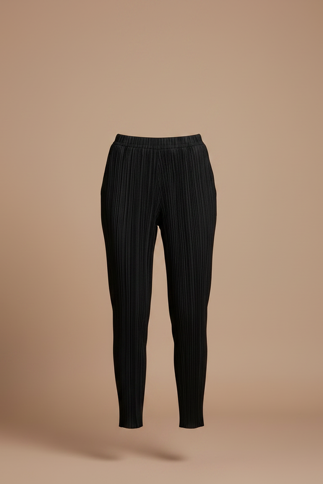 Pantalon Noir Plissé Taille Élastique Confortable Femme - Polyester - vue 3
