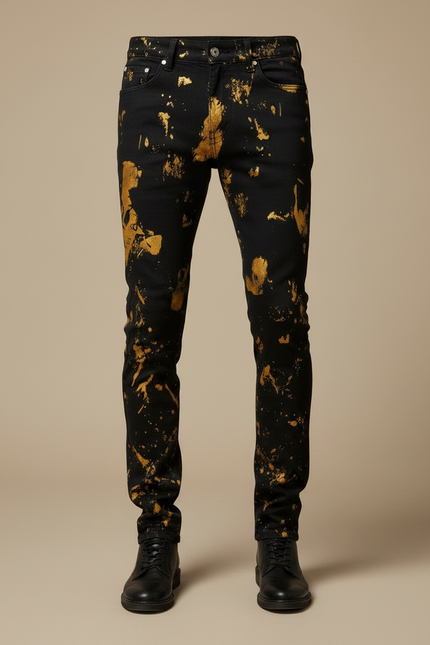 Pantalon Noir Slim Graffiti Doré Homme Tendance - Jean - vue 3