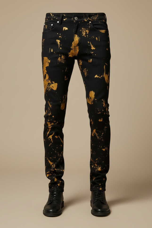 Pantalon Noir Slim Graffiti Doré Homme Tendance - Jean - vue 3