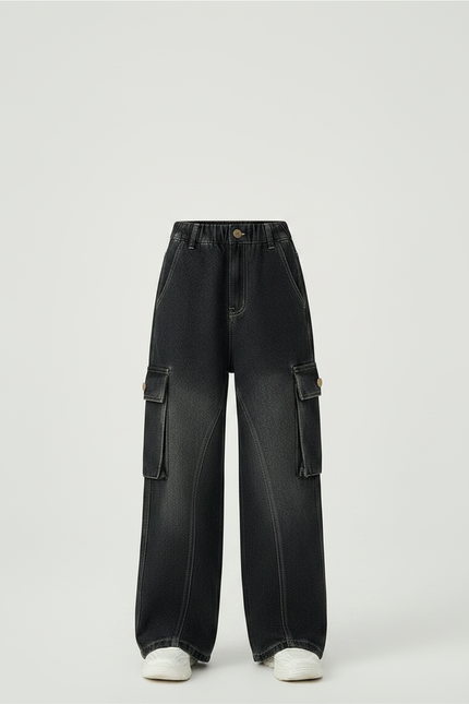 Pantalon Noir Ample Cargo Fille Décontracté Adolescent - Jean - vue 3