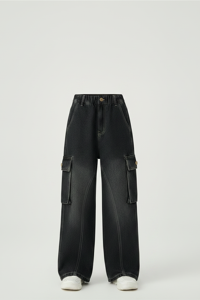 Pantalon Noir Ample Cargo Fille Décontracté Adolescent - Jean - vue 3