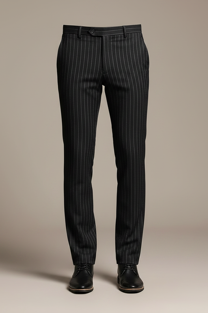 Pantalon Noir Rayé Homme Slim Élégant Formel - Gabardine - vue 3
