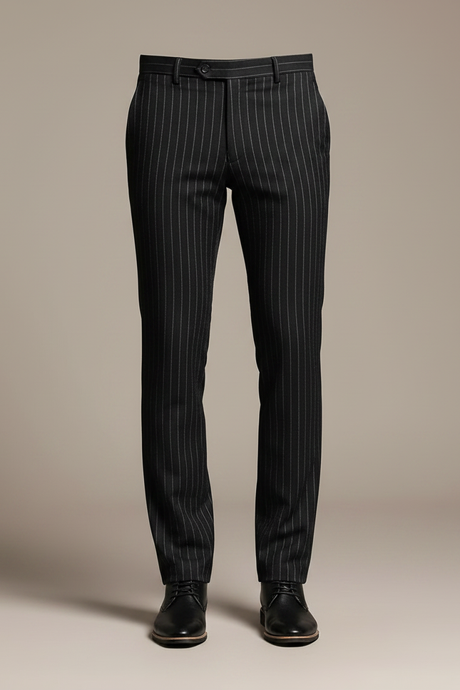 Pantalon Noir Rayé Homme Slim Élégant Formel - Gabardine - vue 3