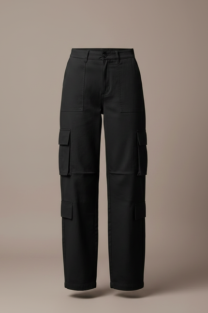 Pantalon Noir Cargo Ample Décontracté Femmes - Toile - vue 3
