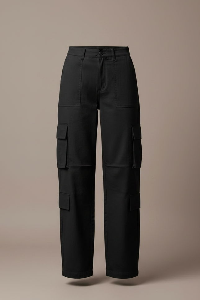 Pantalon Noir Cargo Ample Décontracté Femmes - Toile - vue 3