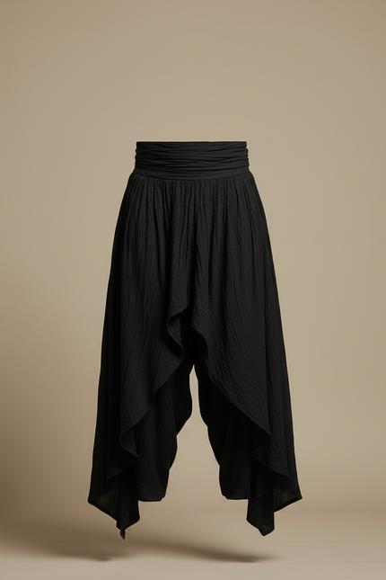 Pantalon Noir Ample Texturé Plissé Harem Homme - Lin - vue 3