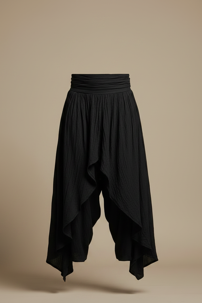 Pantalon Noir Ample Texturé Plissé Harem Homme - Lin - vue 3