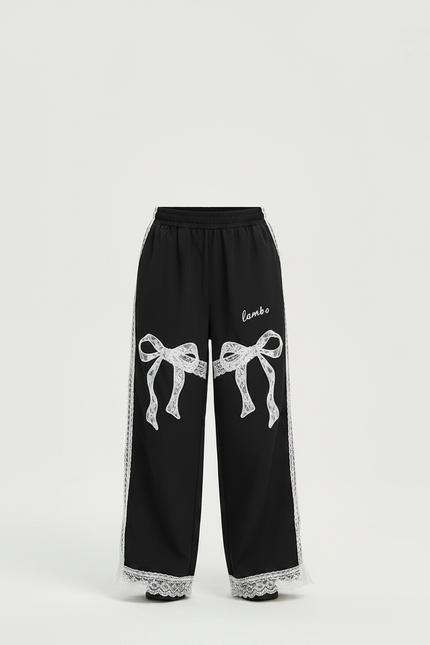 Pantalon Noir Ample Dentelle Nœuds Garçon Fille - Polyester - vue 3