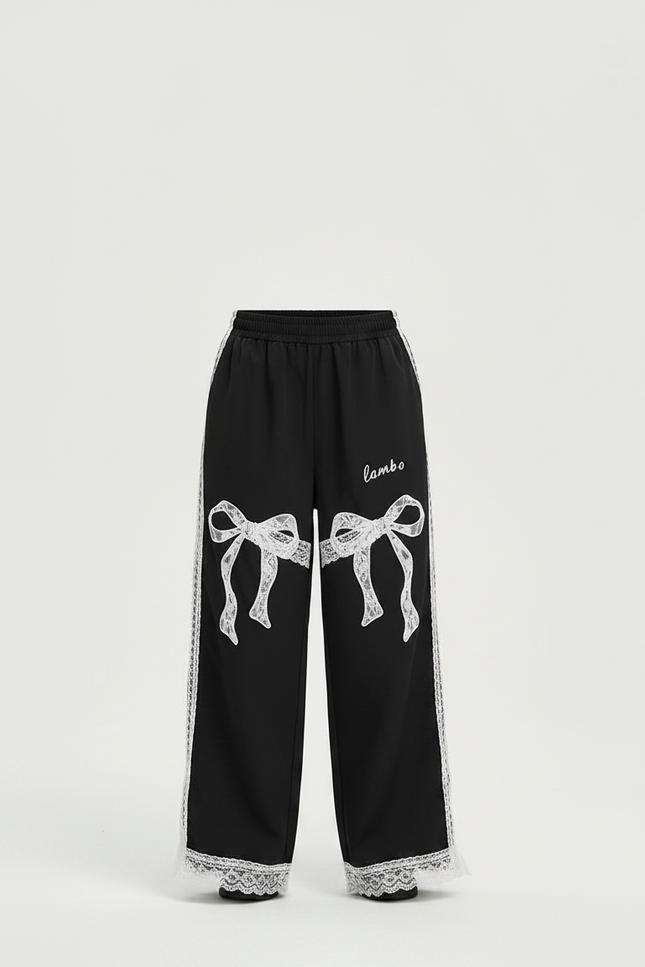 Pantalon Noir Ample Dentelle Nœuds Garçon Fille - Polyester - vue 3