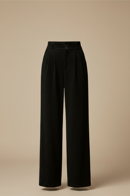 Pantalon Noir Velours Côtelé Ample Taille Haute Femme - Cordé - vue 3