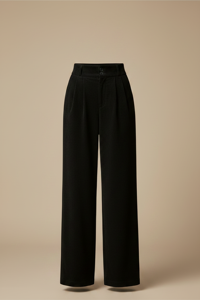 Pantalon Noir Velours Côtelé Ample Taille Haute Femme - Cordé - vue 3