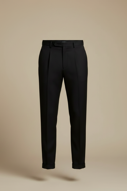Pantalon Noir Plissé Ajusté Élégant Homme - Gabardine - vue 3