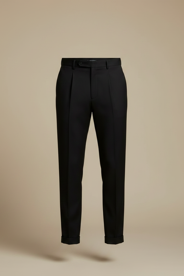 Pantalon Noir Plissé Ajusté Élégant Homme - Gabardine - vue 3