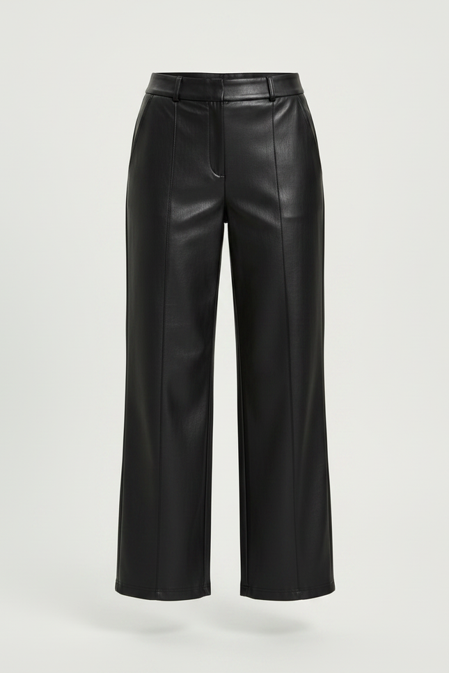Pantalon Noir Simili Cuir Large Taille Haute - vue 3
