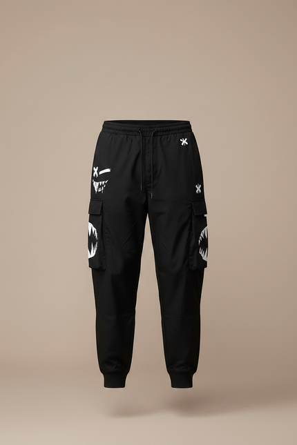 Pantalon Noir Cargo Homme, Graphiques Blancs, Confortable, Sportif - Polyester - vue 3