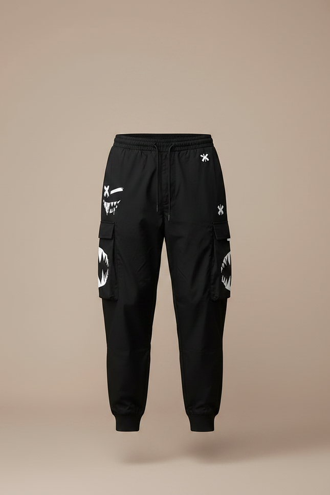 Pantalon Noir Cargo Homme, Graphiques Blancs, Confortable, Sportif - Polyester - vue 3