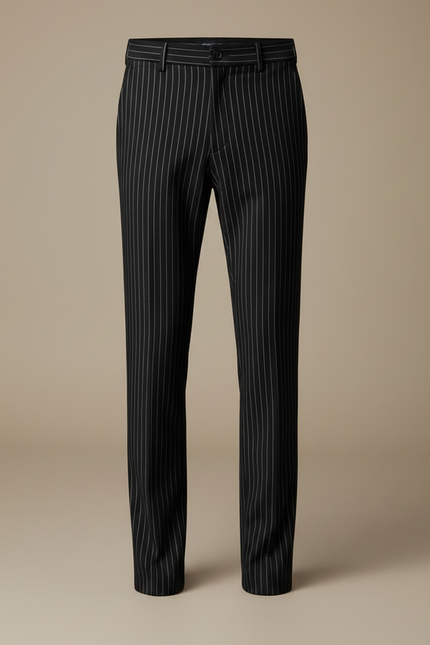 Pantalon Noir Rayé Slim Habillé Élégant Formel - Laine - vue 3