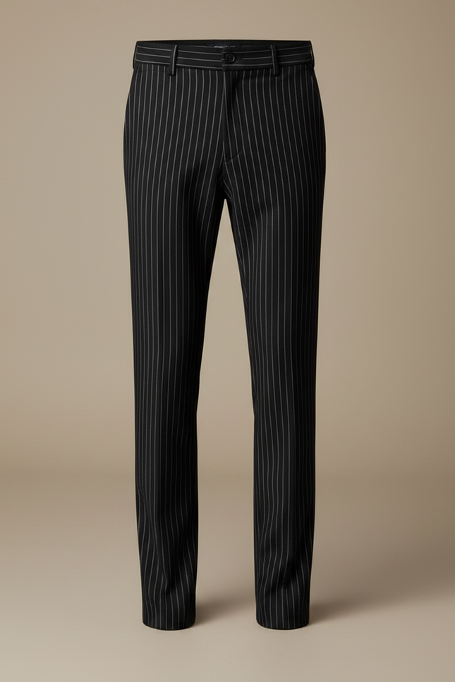 Pantalon Noir Rayé Slim Habillé Élégant Formel - Laine - vue 3