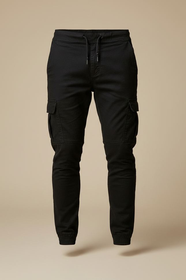 Pantalon Noir Cargo Cordon Slim Jogging Homme - Coton - vue 3