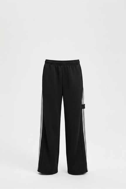 Pantalon Noir Garçon Ample Sport Rayures Latérales - Molleton - vue 3