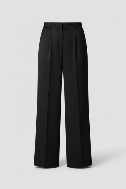 Pantalon Noir Fluide Satin Large Élégant Femme - vue 3